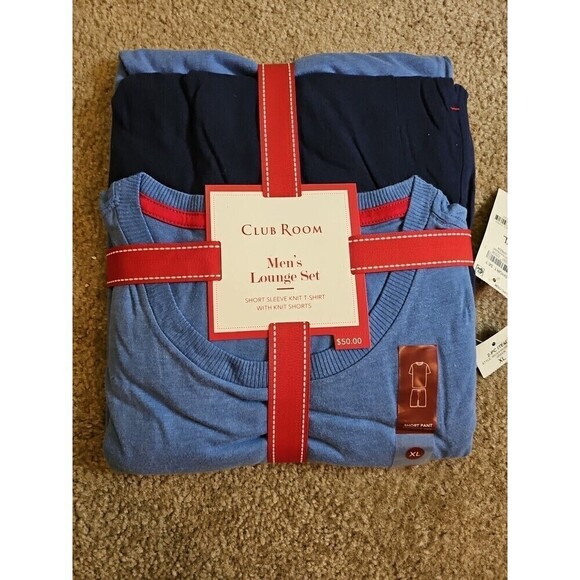 Club Room Men's Holiday Graphic TShirt & Pajama Shorts Set Blue Tropical Palm XL - Picture 2 of 5